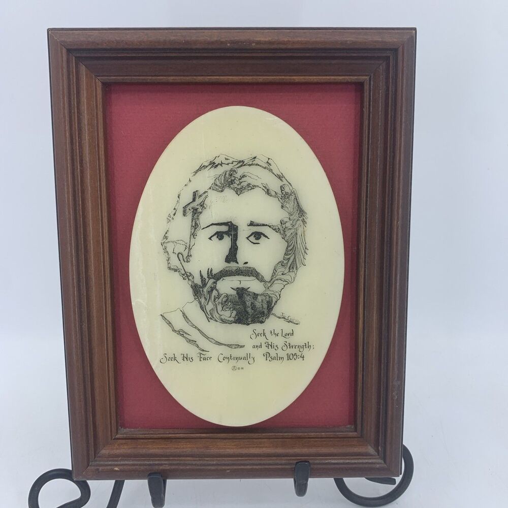 Vtg Joe Castillo The Face Of Christ Psalm 105:4 Framed Wall Decor Christianity